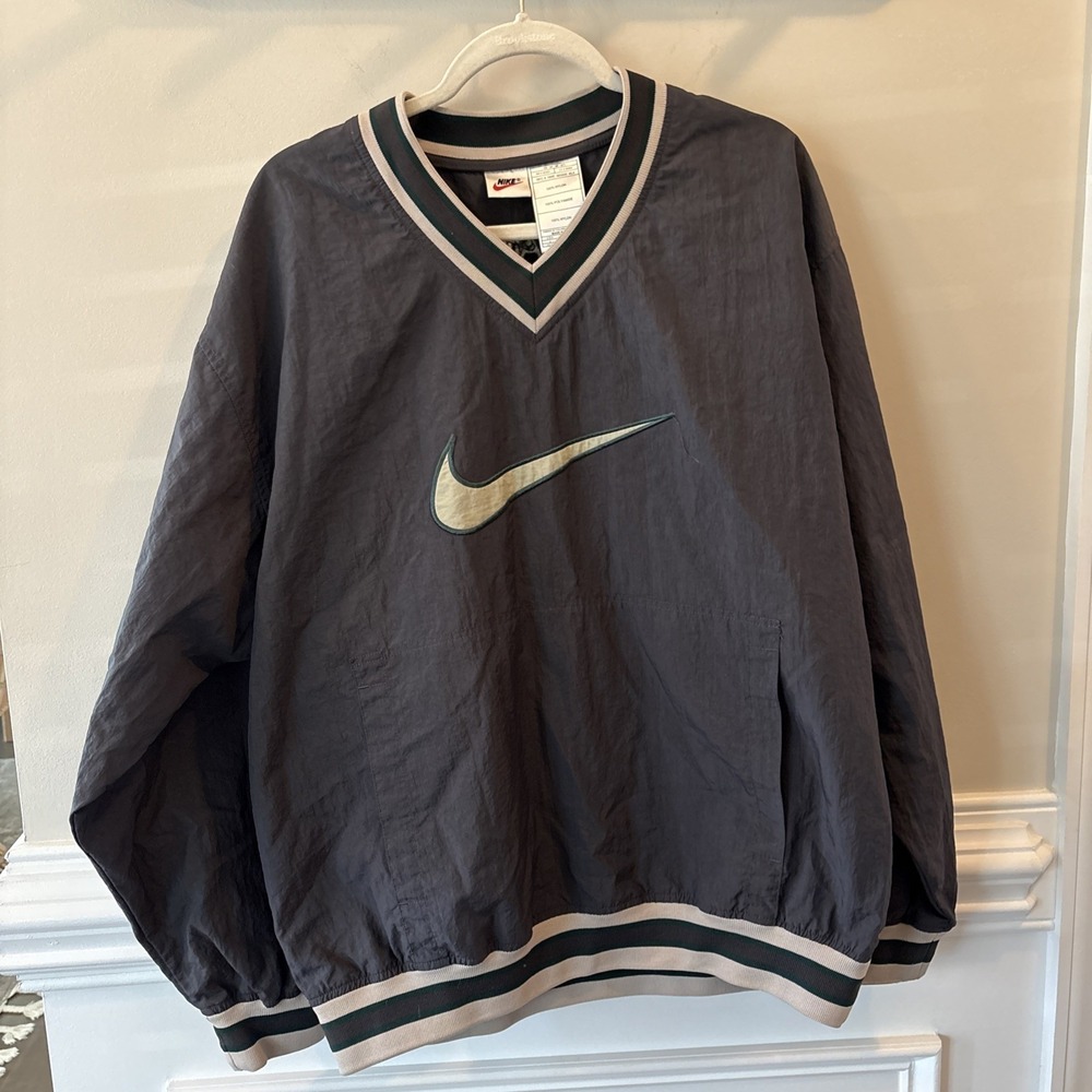 Vintage 90's Nike Air V-Neck Green Gray Windbreaker Big‎ Swoosh Sz L